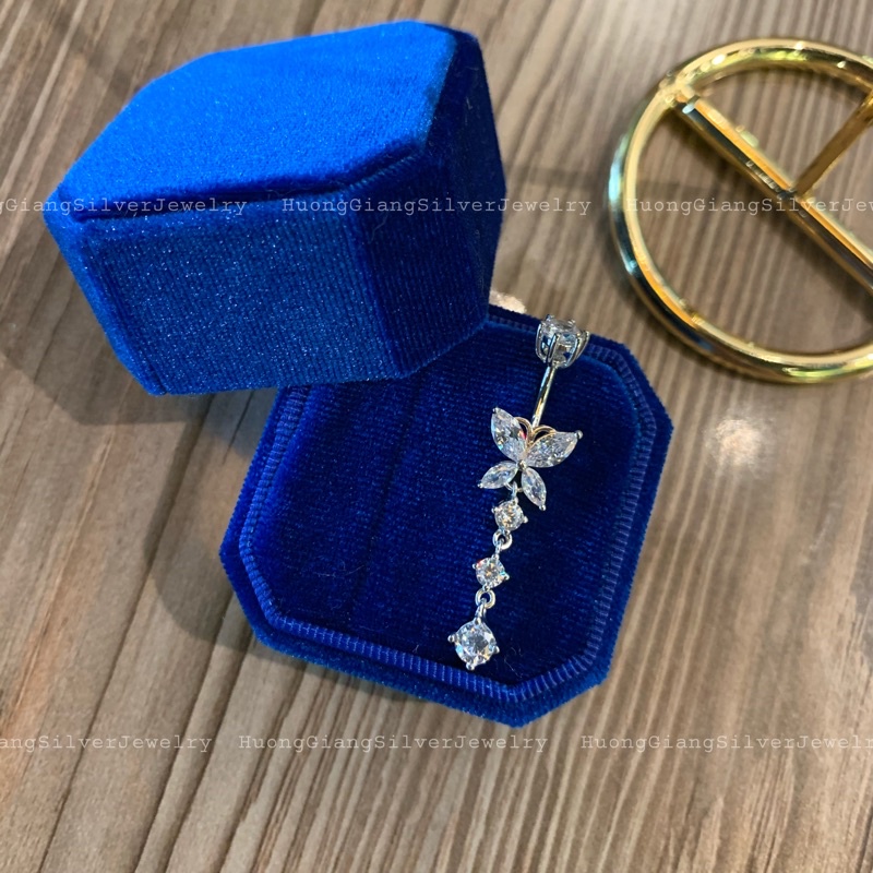 Khuyên rốn dáng dài hình bướm Bạc s925 xi kim  - HuongGiangSilver