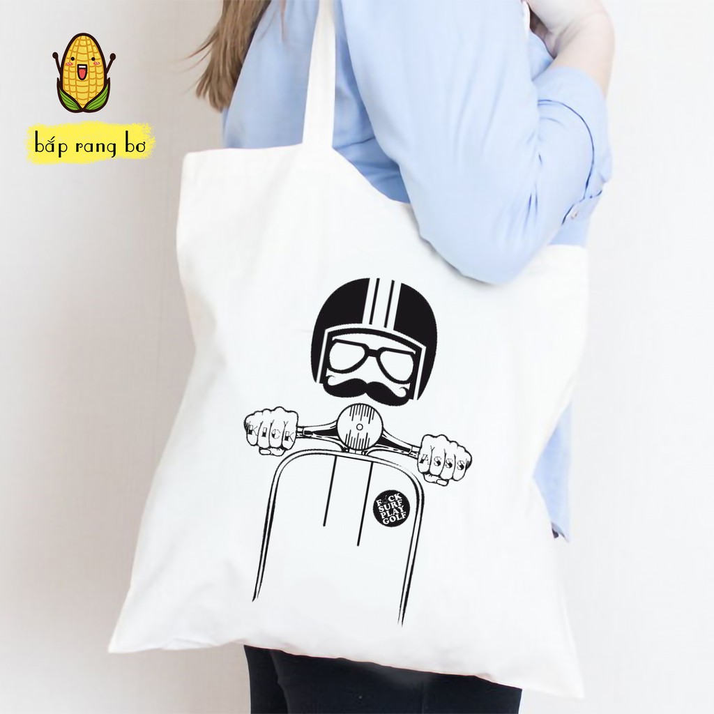 TÚI TOTE TRẮNG ĐEN [ WHITE BLACK] - CÓ KHÓA - VẢI DỆT CANVAS 100%