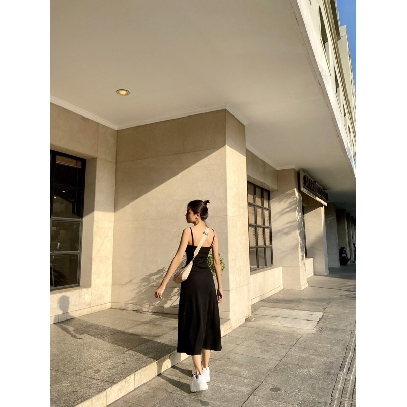 Đầm thun gân 2 dây dài