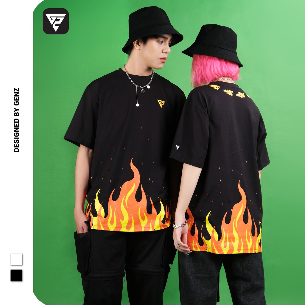 Áo thun tay lỡ GENZ phông Unisex nam nữ Cotton oversize form rộng Flame Tee