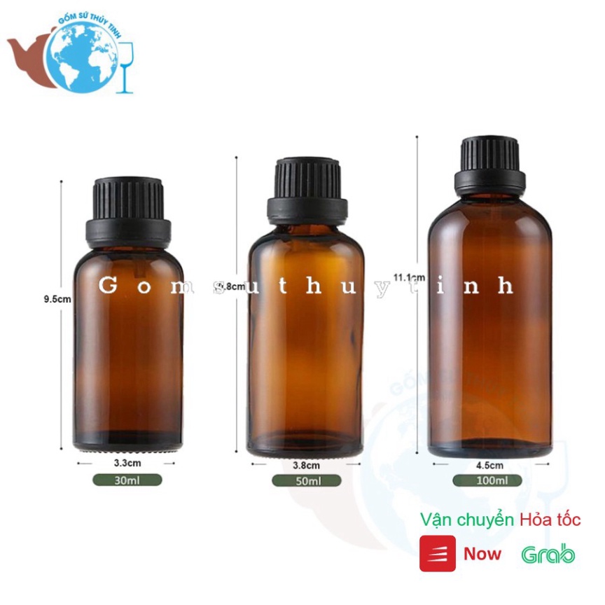 Bộ 5 Chai Thủy Tinh 30ml Đựng Tinh Dầu Nhỏ Giọt