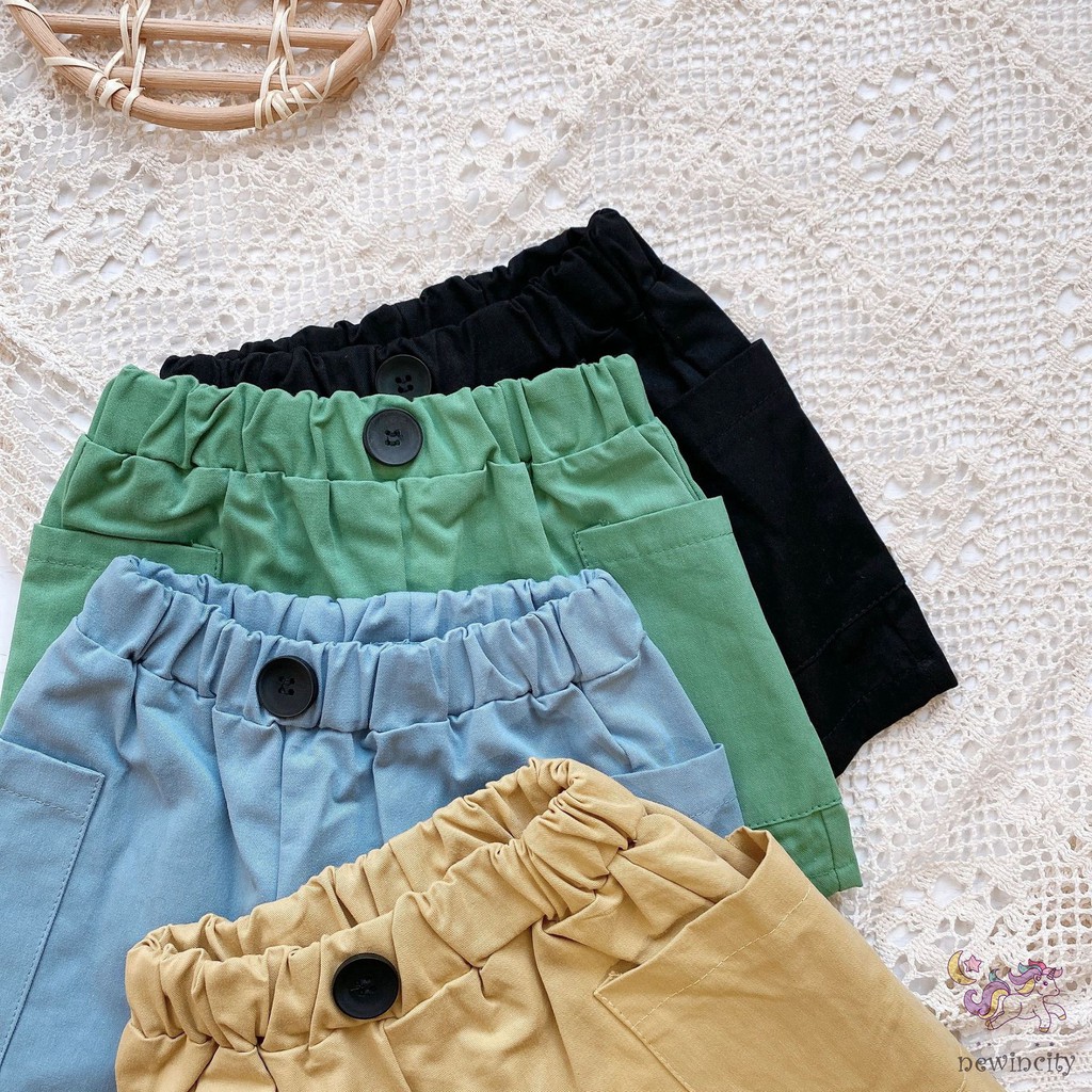 Quần Đùi Màu Trơn Có Túi Phong Cách Hàn Quốc Thời Trang Mùa Hè Cho Bé Gái
