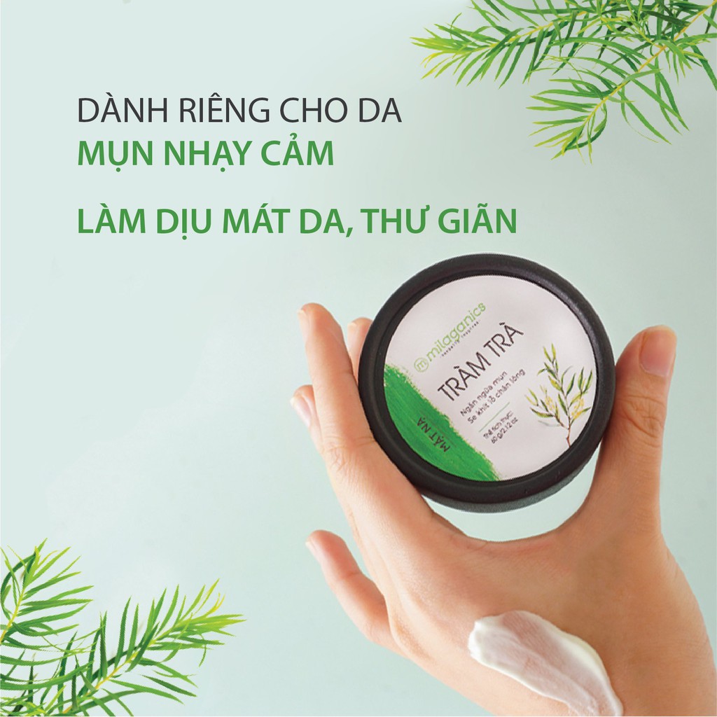 Mặt Nạ Đất Sét Ngừa Mụn &amp; Làm Khô Vết Nhân Mụn Từ Tinh Dầu Tràm Trà Nguyên Chất MILAGANICS 60g (Hũ)