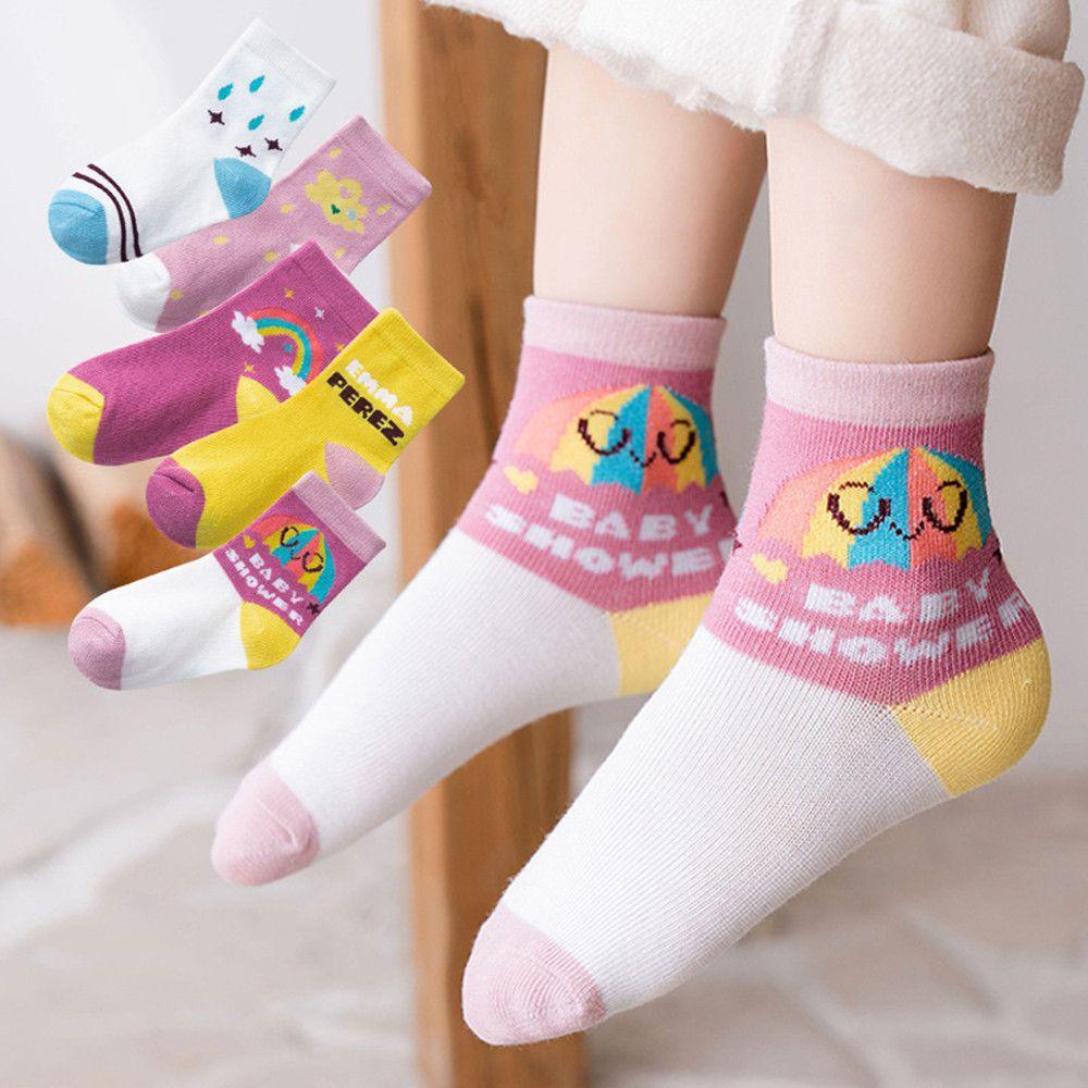 SUMU Set 5 Đôi Vớ Cotton Mềm Mại Thoáng Khí In Họa Tiết Hoạt Hình Đáng Yêu Cho Bé