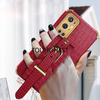 Ốp Điện Thoại Mềm Họa Tiết Da Cá Sấu Chống Sốc Kèm Dây Đeo Cho Cover Casing Oneplus 9 Pro Plus Luxury Shockproof Softcase Crocodile Pattern Leather Wrist Strap Phone Case