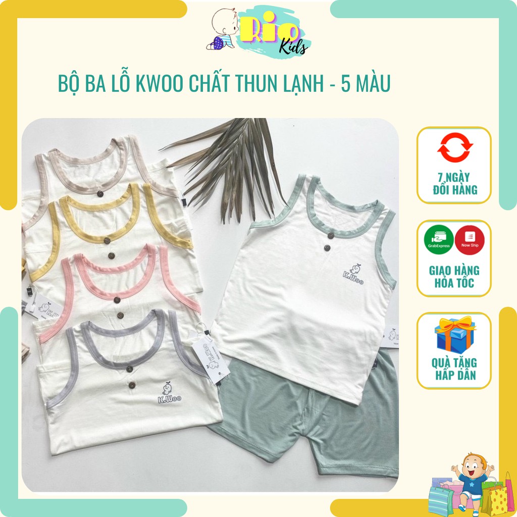 Bộ áo ba lỗ quần đùi chất thun lạnh Kwoo cúc ngực cho bé từ 7 - 16kg. Đồ bộ sát nách mặc ở nhà - Riokids BL3