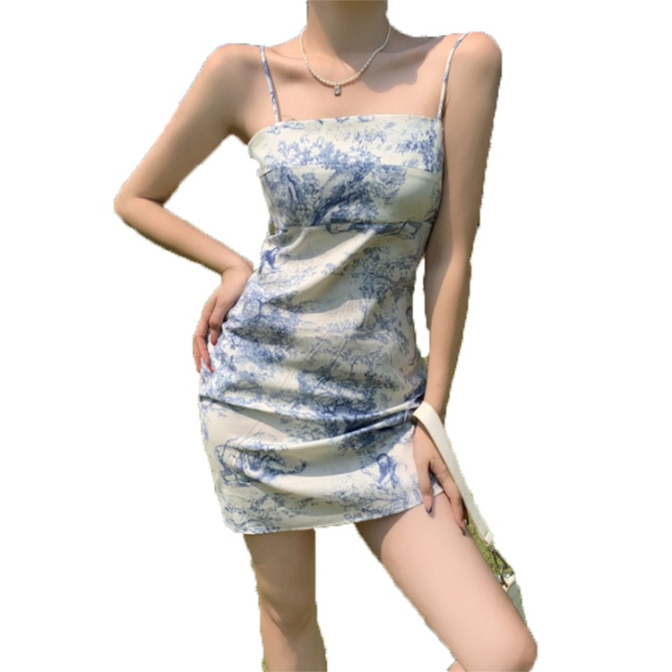 Đầm PERTY hai dây ôm vừa vặn họa tiết hoa phong cách Hàn Quốc thời trang mùa hè mới quyến rũ dành cho nữ