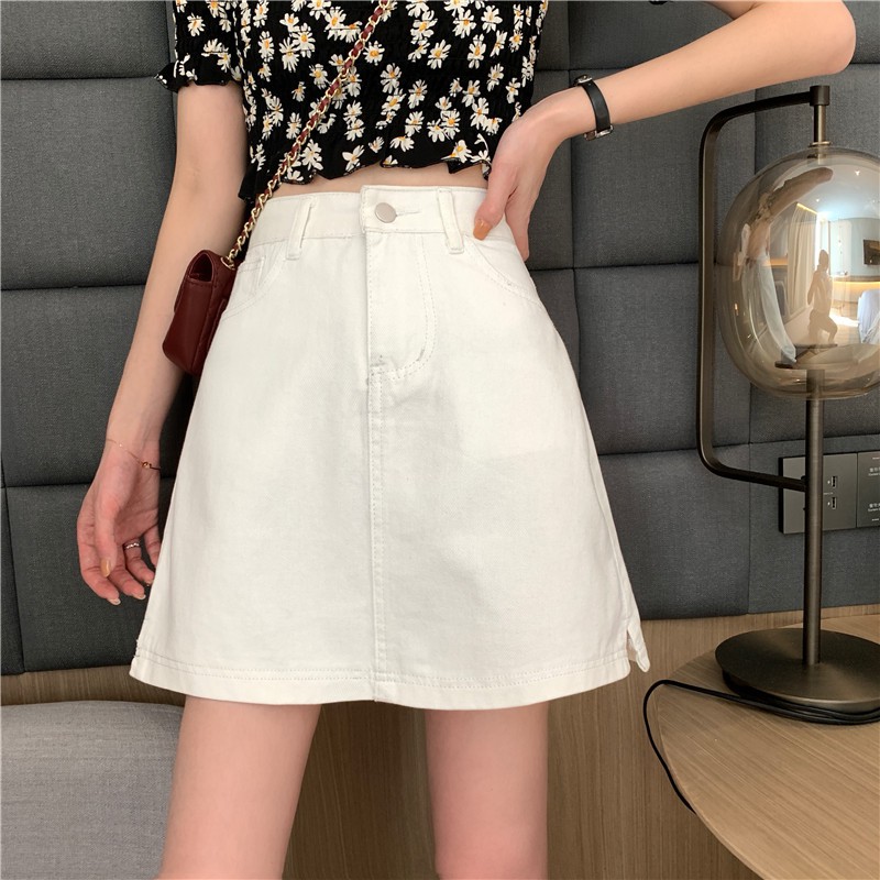 chân váy jean Dáng Chữ A Lưng Cao Thiết Kế Xẻ Tà Cá Tính | BigBuy360 - bigbuy360.vn