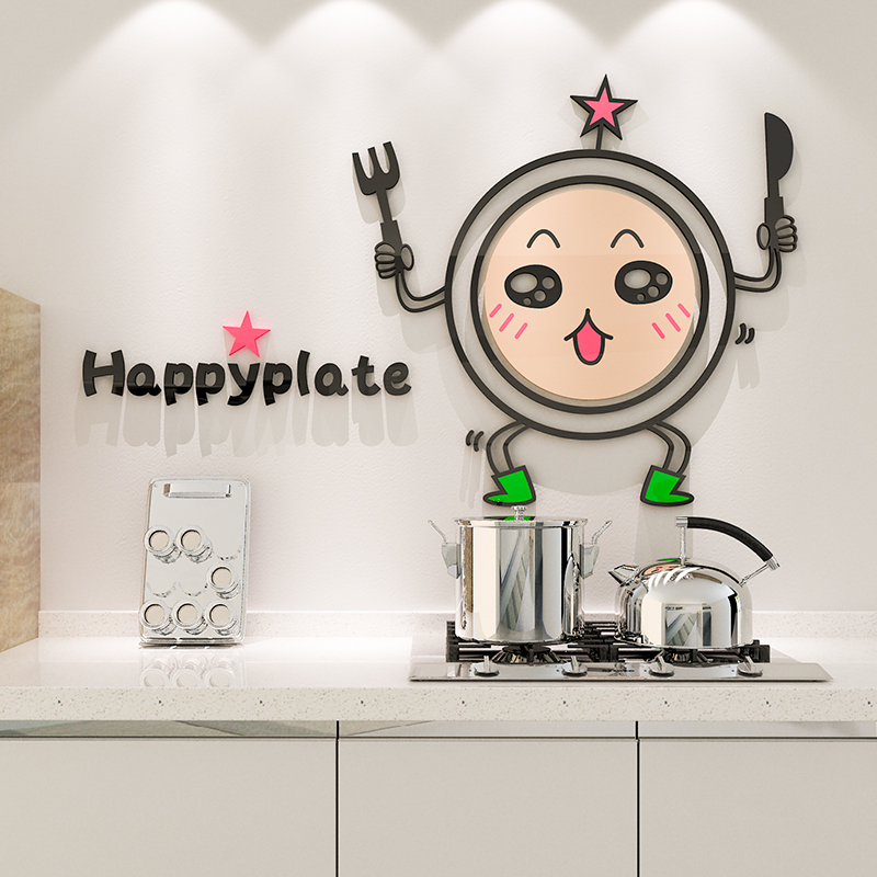 Tranh dán tường mica 3d decor khổ lớn đĩa thức ăn dễ thương Nhiều Size - EPeBen