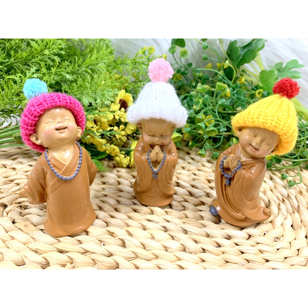 Bộ 3 Chú Tiểu Ấn Độ Hoan Hỉ Chuỗi Hạt Nón Len ( Hình Thật , Video Thật )