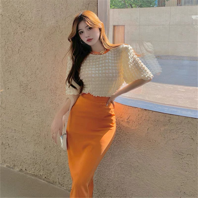 Áo Len Nữ Cộc Tay Dáng Ngắn Hàn Quốc, Áo Len Nữ Ulzzang Hàn Quốc Kiểu Tay Phồng Hạt Nổi Sang Chảnh