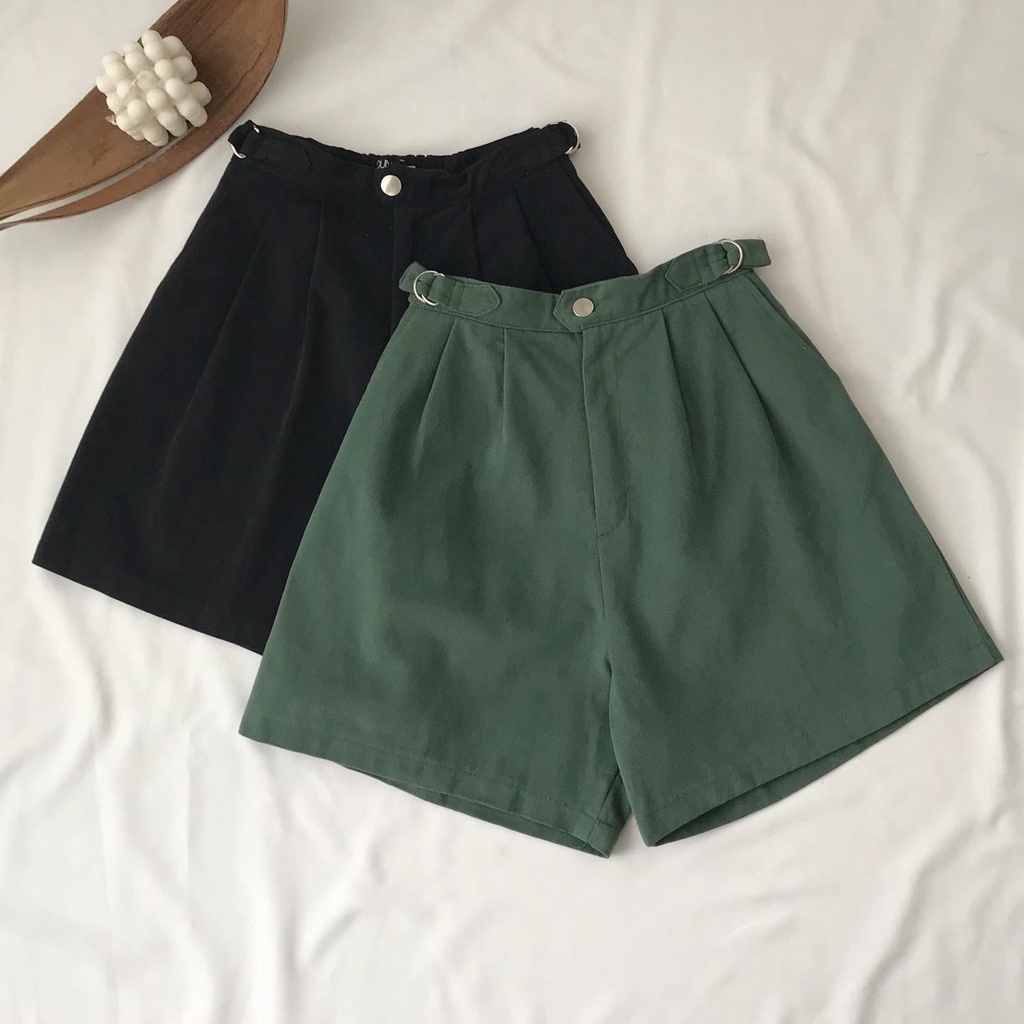 Quần Short Kaki Nữ Ống Rộng Có Nút Gài Chỉnh Eo JEMCLOSET Star Phong Cách Ulzzang Nhẹ Nhàng Form Rộng Thoải Mái - 2808