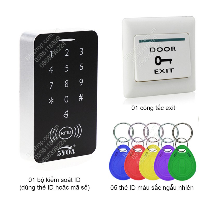 Bộ kiểm soát mở khóa cửa điện từ bằng thẻ từ ID-mã số, kèm 5 thẻ ID và công tắc exit