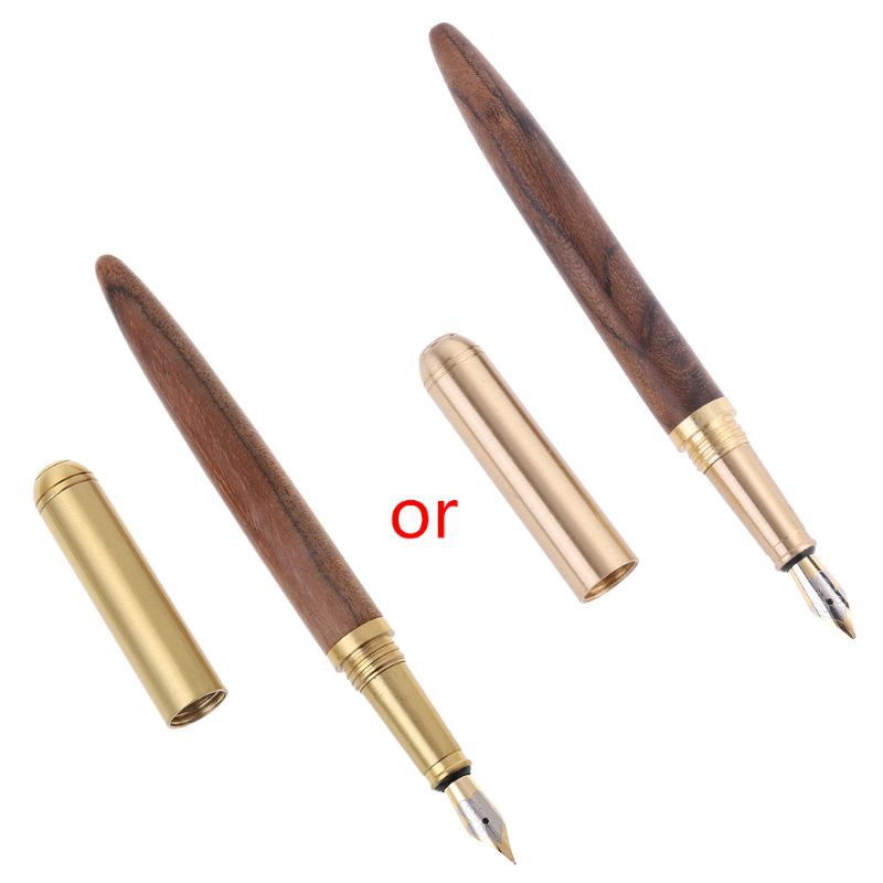Bút máy ký tên ngòi nhỏ 0.7mm vỏ gỗ và đồng phong cách Vintage sang trọng cho văn phòng du lịch