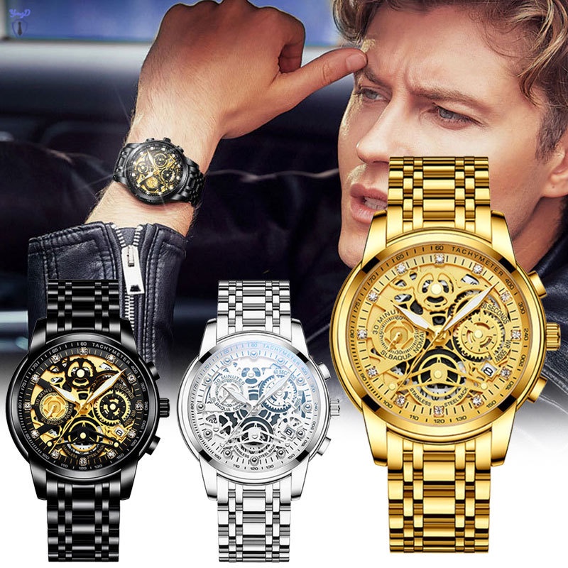 Đồng Hồ Đeo Tay Mặt Tròn Dây Inox Thời Trang Cho Nam