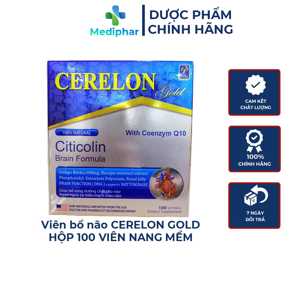 Hoạt huyết dưỡng não CERELON GOLD Giúp tăng cường lưu thông máu, giảm tiền đình - Hộp 100 viên
