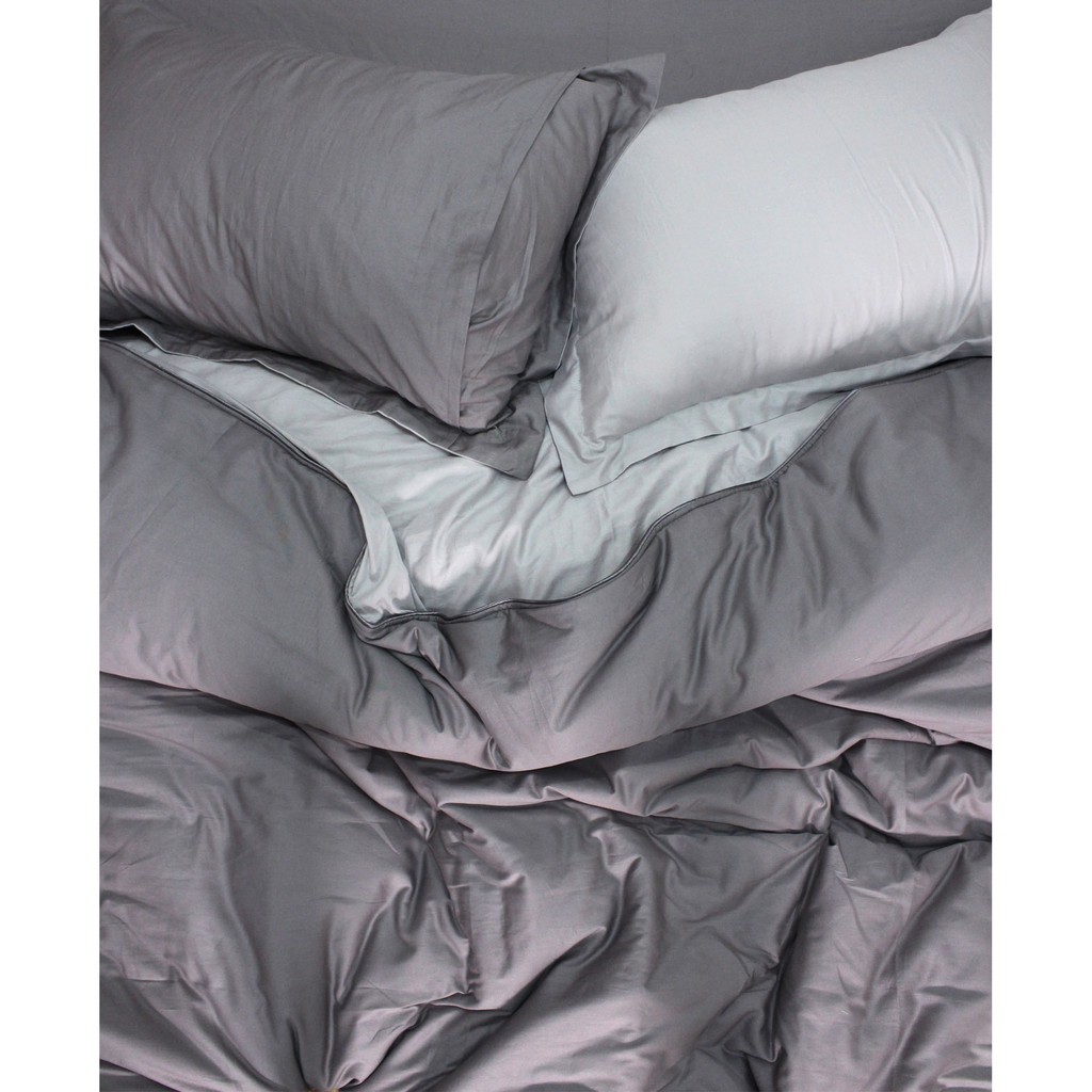 Bộ chăn ga gối drap giường màu xám trơn cotton satin Ai Cập Julia 536