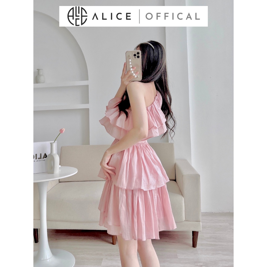 Váy Tiểu Thư Lệch Vai ALCIE Chất Vải Organza Đứng Form Thiết Kế Bèo Ngực 2 Tầng V832