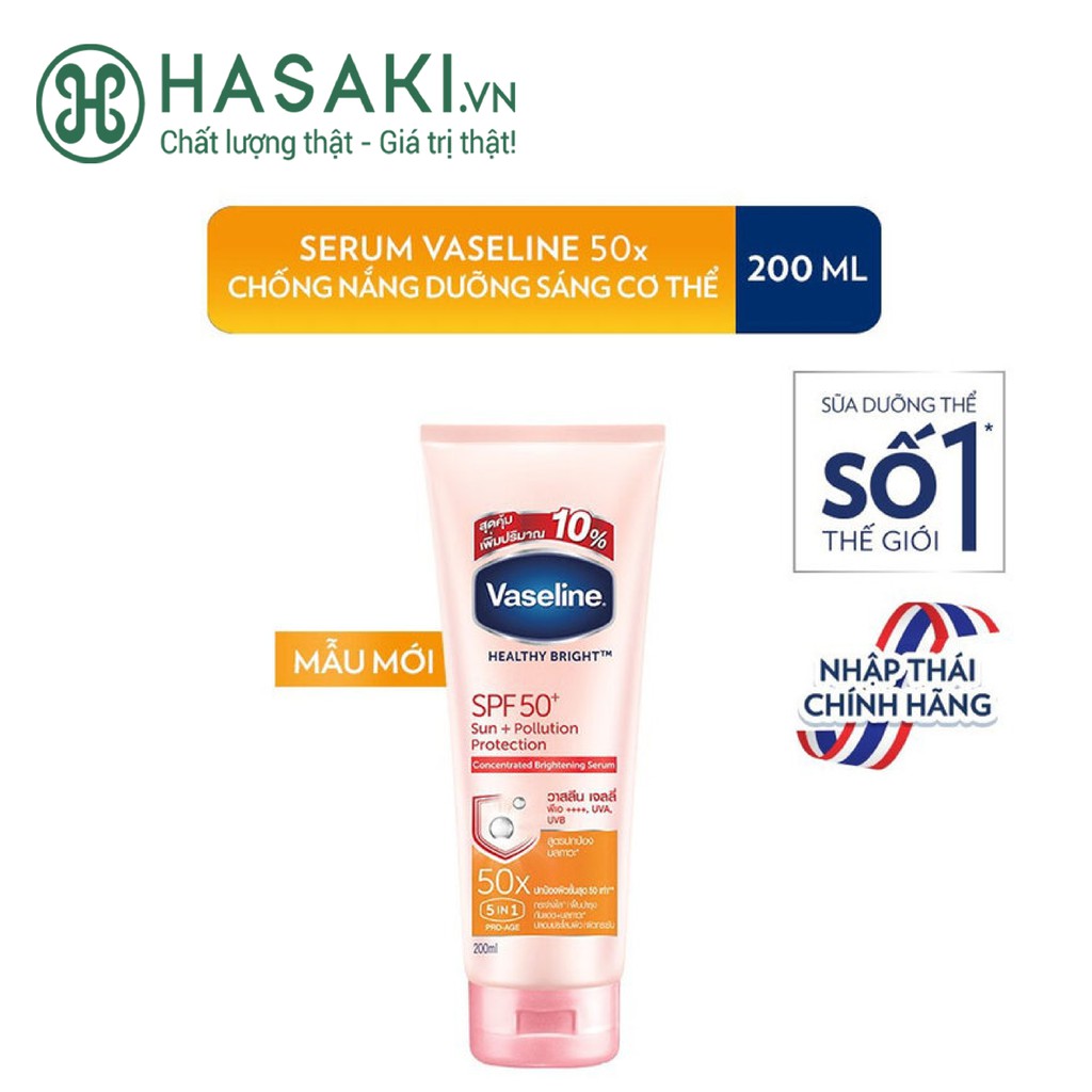 Tinh Chất Chống Nắng Vaseline Dưỡng Sáng Rạng Rỡ Sun + Pollution Protection 50X SPF50+/PA++++ 200ml