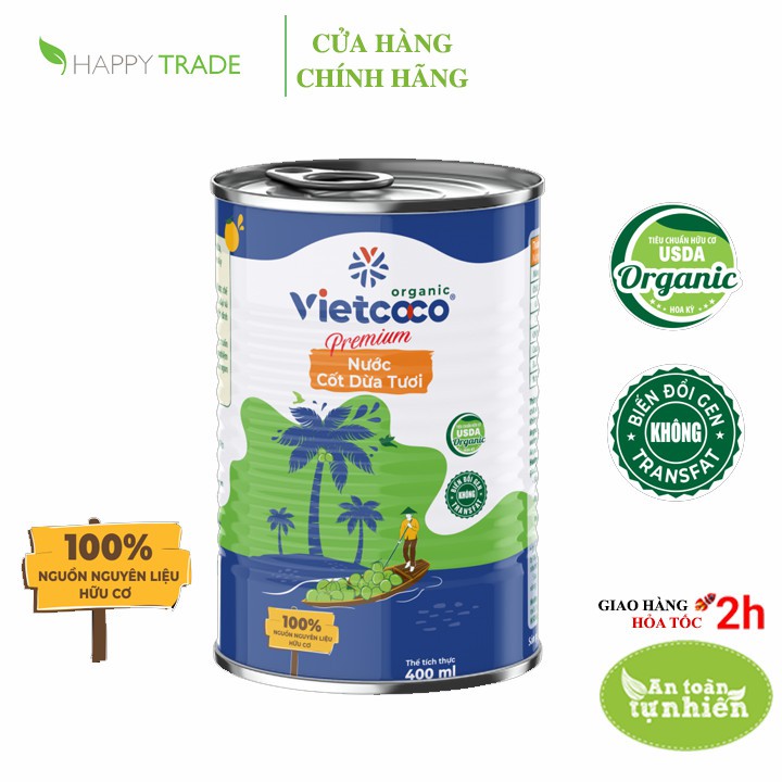 Nước cốt dừa tươi hữu cơ Vietcoco Premium Organic lon 400ml