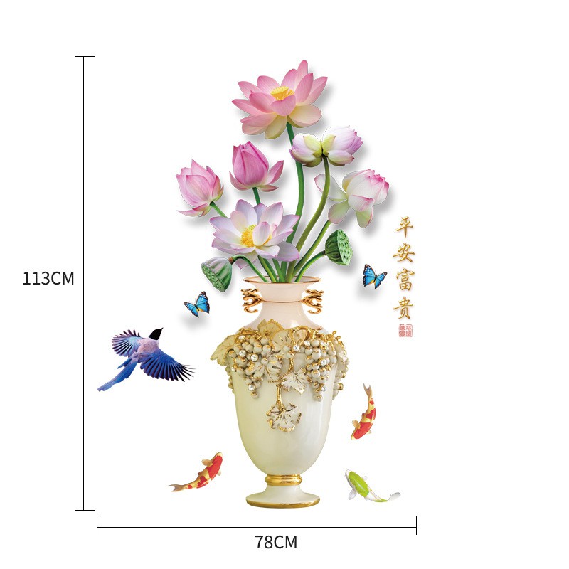 Decal Tranh sen , đào 3d phẳng kích thước 1m13 x78cm | BigBuy360 - bigbuy360.vn