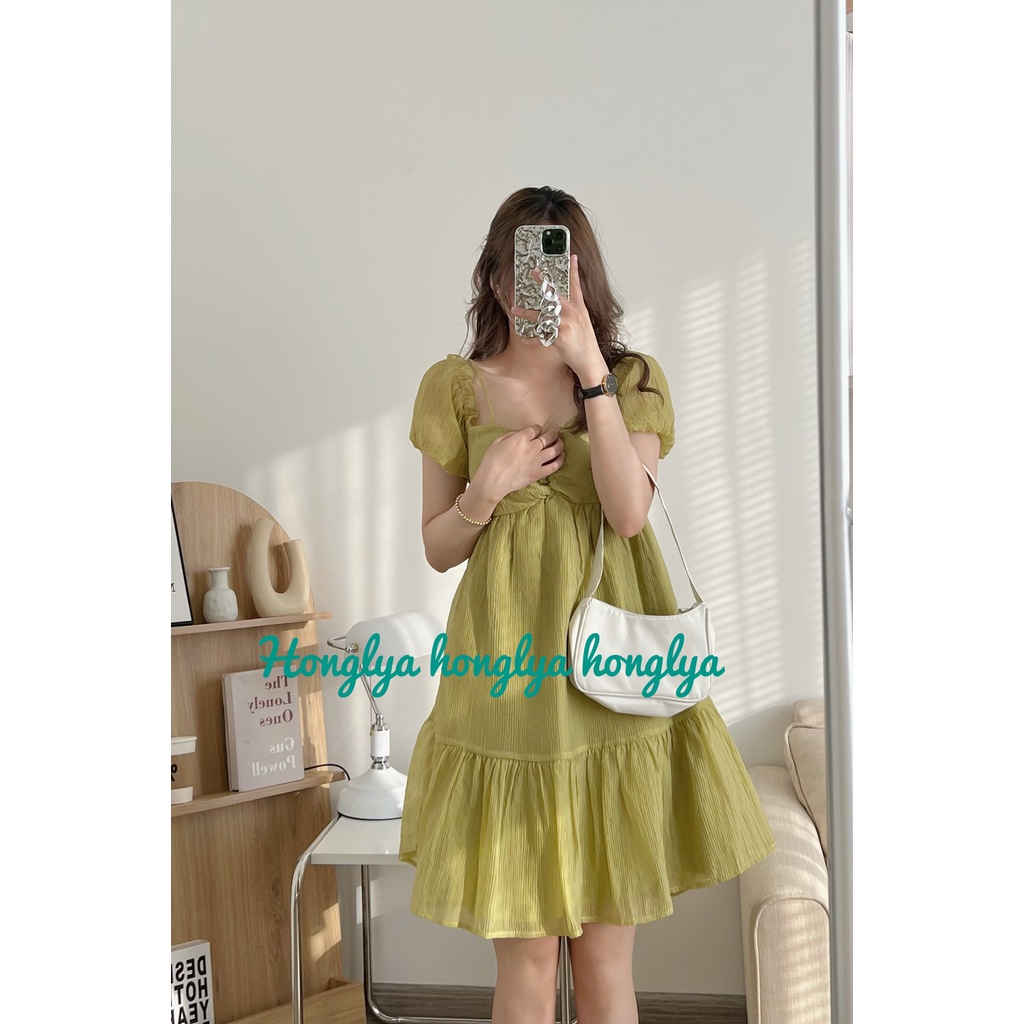 Váy hai dây chất voan gân mềm mịn Đầm tiểu thư xinh cho bạn nữ