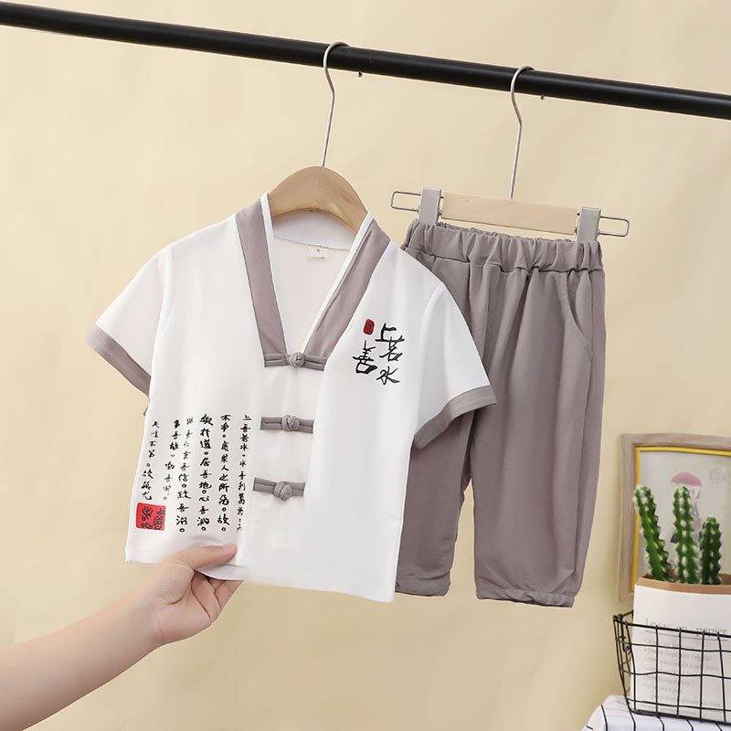 Bộ Quần Áo Cho Bé, Bộ Cộc Tay Bé Trai Họa Tiết Chữ Nhật Cổ Tàu Cho Bé 6-27kg Kids House