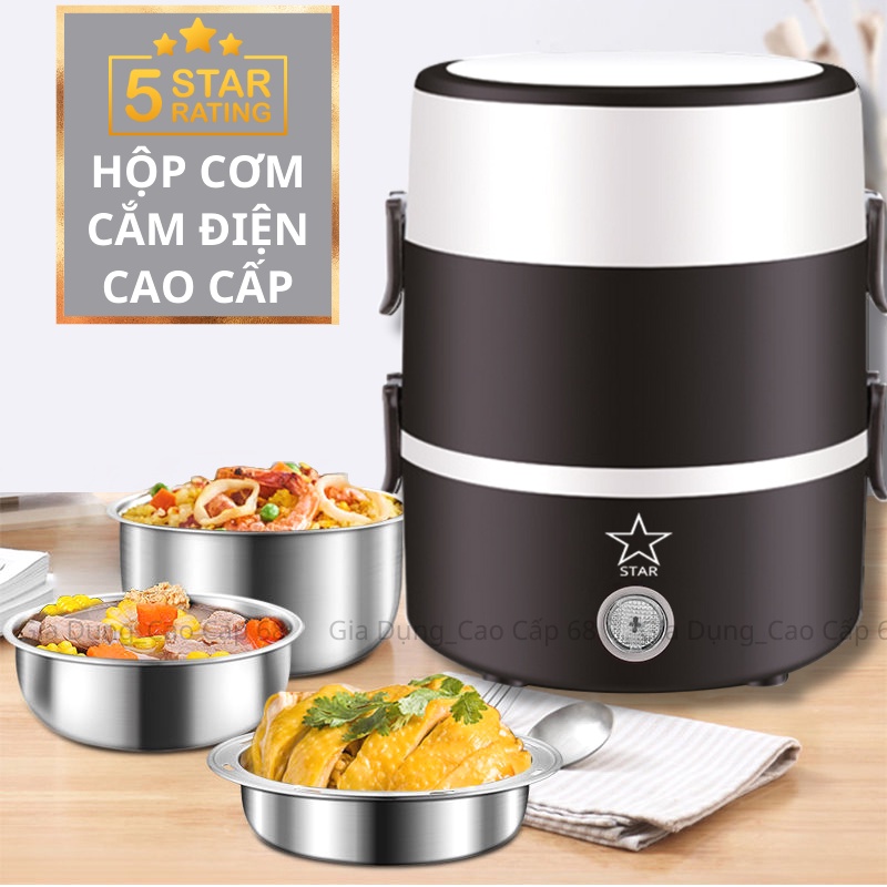 Hộp Cơm Cắm Điện Văn Phòng STAR LUCHBOX 2 Tầng 3 Bát Inox Cao Cấp Có Chức Năng Giữ Nhiệt Hâm Nóng Và Nấu Chín Thức Ăn