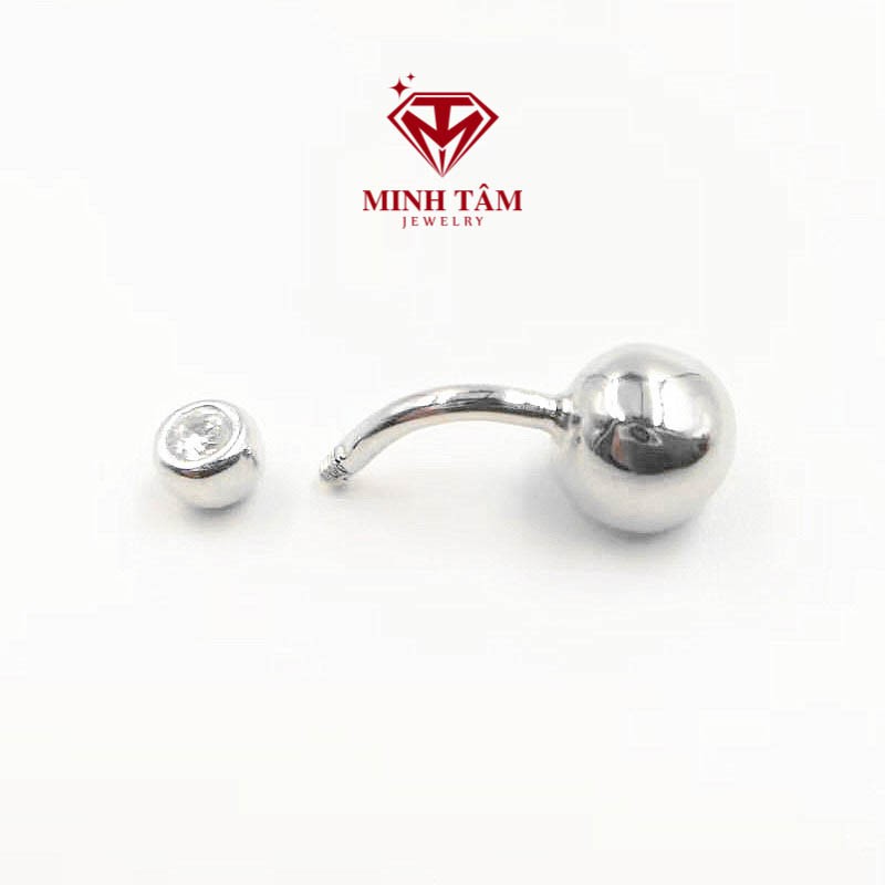 Khuyên rốn bạc thật S925, Khuyên đeo rốn bạc hình tròn gắn đá-Minh Tâm Jewelry