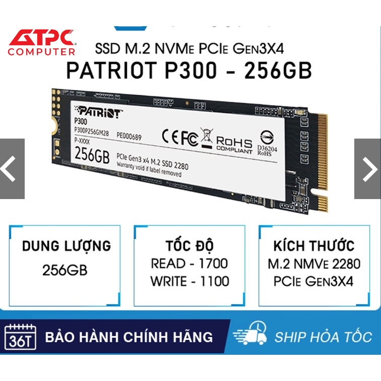 Ổ cứng SSD PATRIOT 512 VÀ 256GB P300 M.2 2280 NVMe Gen 3x4 tốc độ cao