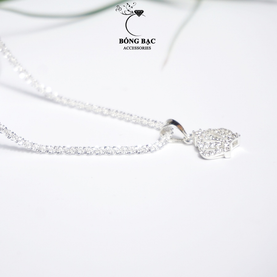 Vòng cổ bạc DC1007 mặt hình vương miện đính đá nhỏ sáng lấp lánh, Dây chuyền nữ phụ kiện trang sức BỐNG BẠC