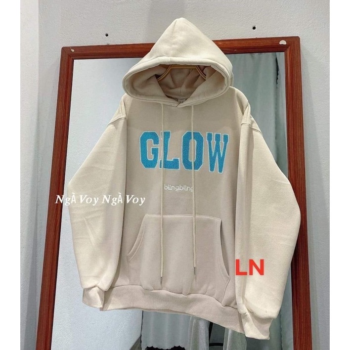 Áo hoodie nỉ mũ chữ xanh GLOW