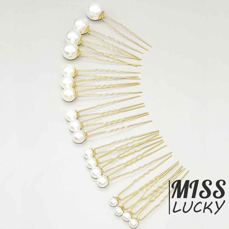 Set 18 Kẹp Tóc Chữ U Đính Ngọc Trai Giả Trang Trí Tóc Cô Dâu