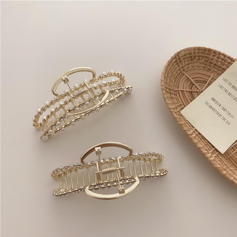 AROMA Kẹp Tóc Càng Cua Kim Loại Đính Đá Ngọc Trai Thời Trang Hàn Quốc