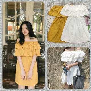ĐẦM TRỄ VAI HAI TẦNG (vàng, trắng)
