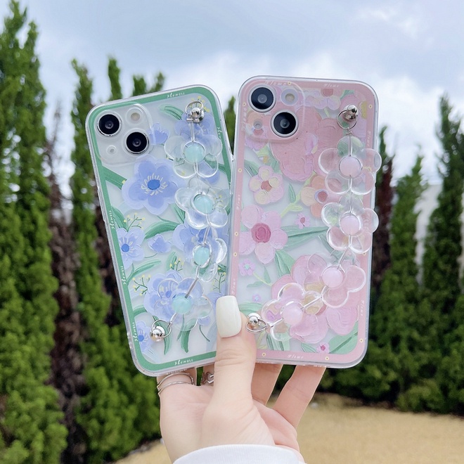 Casing For IPhone 13 12 11 Pro Max Mini SE 2020 6 6S 7 8 7+ 8+ 6+ 6S+ X XS XR XSMAX ProMax Cute Flowers Tpu Fine Hole Shockproof Clear Soft Phone Case Best Friend Back Cover with Chain CES 27