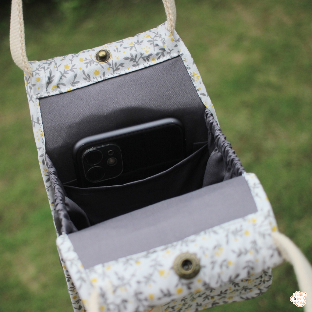 Túi vải đựng bình nước họa tiết hoa nhí xám Tancupholder