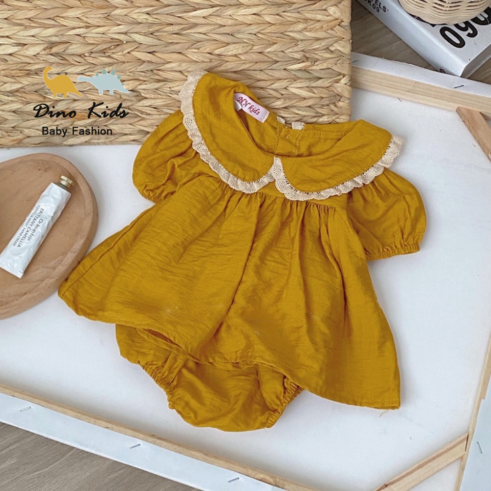 Bộ cộc tay chất đũi mềm mát cho bé gái, Bộ chip babydoll viền trắng bé gái