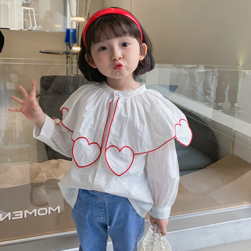Áo sơ mi tay dài cổ bèo phong cách Hàn Quốc cho bé gái 1-6 tuổi