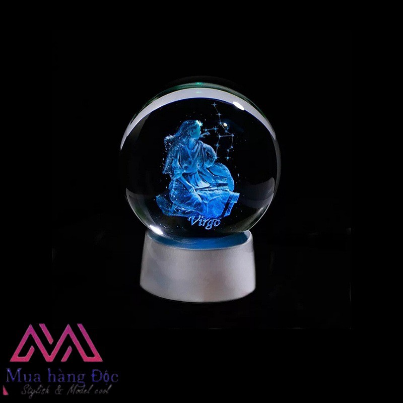 Quà Tặng Sinh Nhật 🎁 🎁 🎁 Quả Cầu Pha Lê Virgo Crystal Ball 3D Laser Cung Xử Nữ