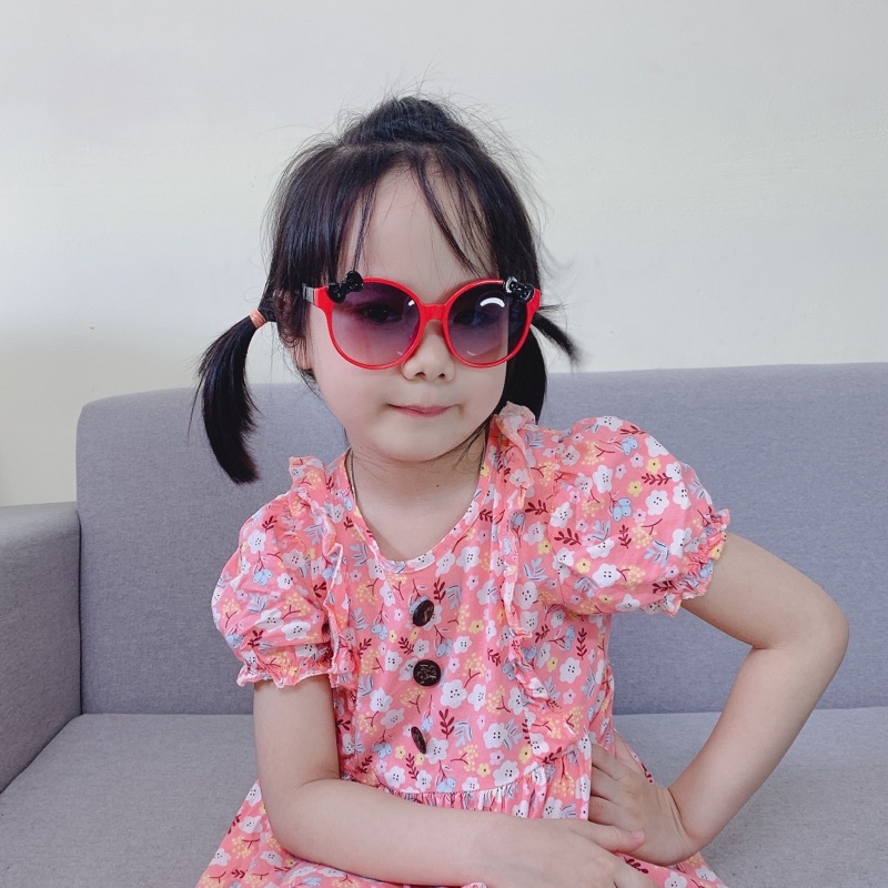 Kính mát tròn nơ gọng nhựa cho bé, kính râm thời trang chống tia uv400 bảo vệ mắt bé trai bé gái