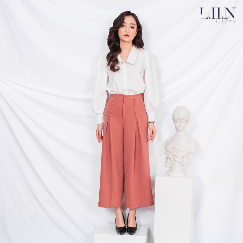 Quần suông nữ Liin clothing màu nâu, thiết kế basic, phong cách công sở hiện đại, thanh lịch Liin clothing Q3207