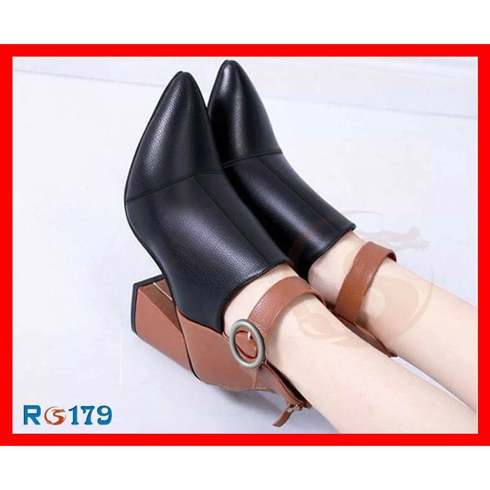 [Freeship] Giày boot nữ cổ thấp đế cao 7cm màu đen hàng hiệu rosata ro179