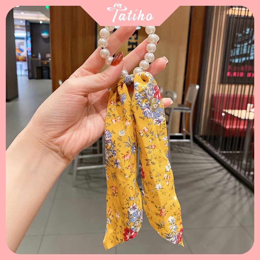 Cột Tóc, Ruy Băng Turban Chất Voan Họa Tiết Hoa Nhí Dây Chuỗi Phối Nơ Tiểu Thư Phong Cách Hàn Quốc - Tatiho - Mã SC016