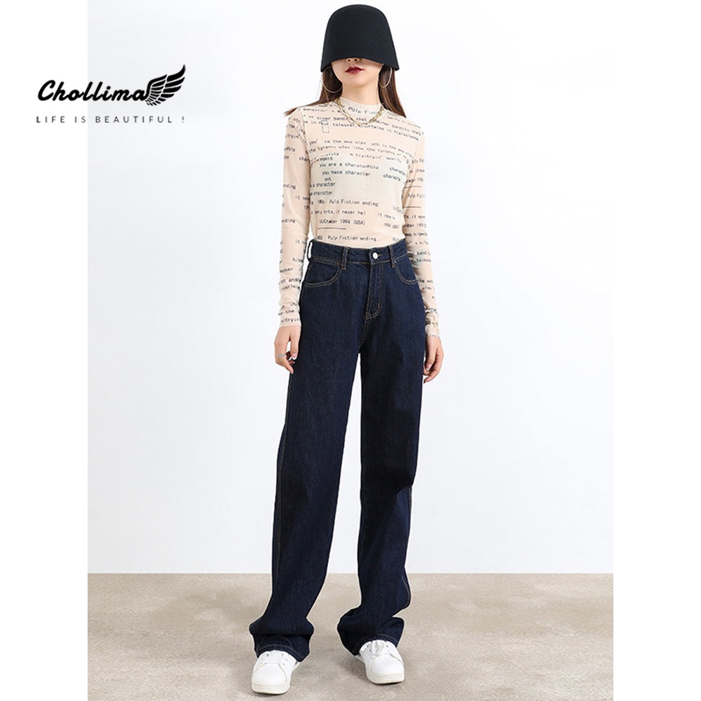 Quần jeans nữ Chollima ống rộng SIMPLE JEAN Unisex vải jean cao cấp chất đẹp QD049