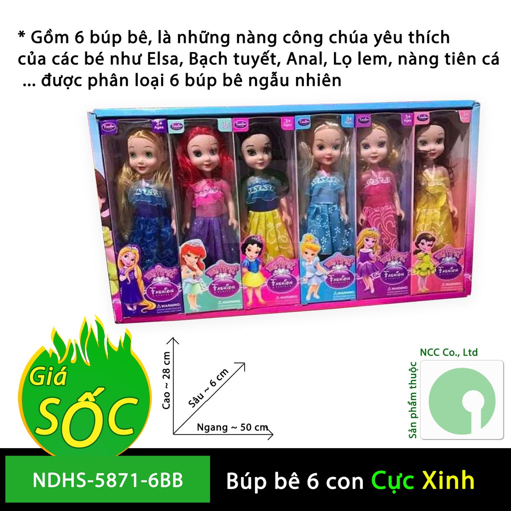 Bộ búp bê 6 bé cực kỳ dễ thương cho các bé gái vui chơi - NDHS-5871-6BB