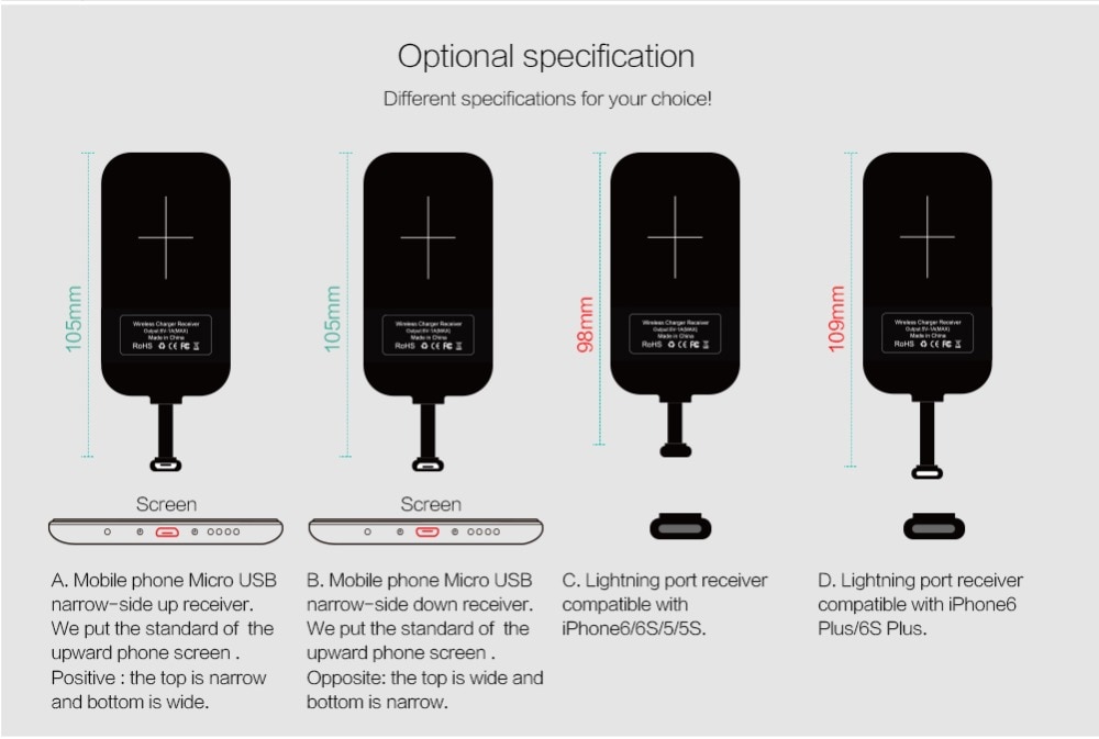 NILLKIN Miếng Dán Sạc Không Dây Qi Micro Usb / Type C Cho Iphone 5s Se 6 6s 7 Plus Samsung S6 S7 Edge