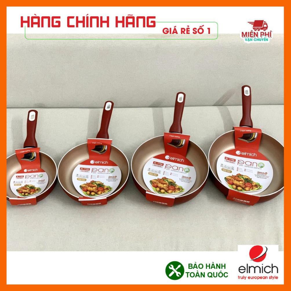 Chảo chống dính Elmich 28cm, chảo chống dính sâu lòng màu đỏ Elmich, dùng cho mọi loại bếp.