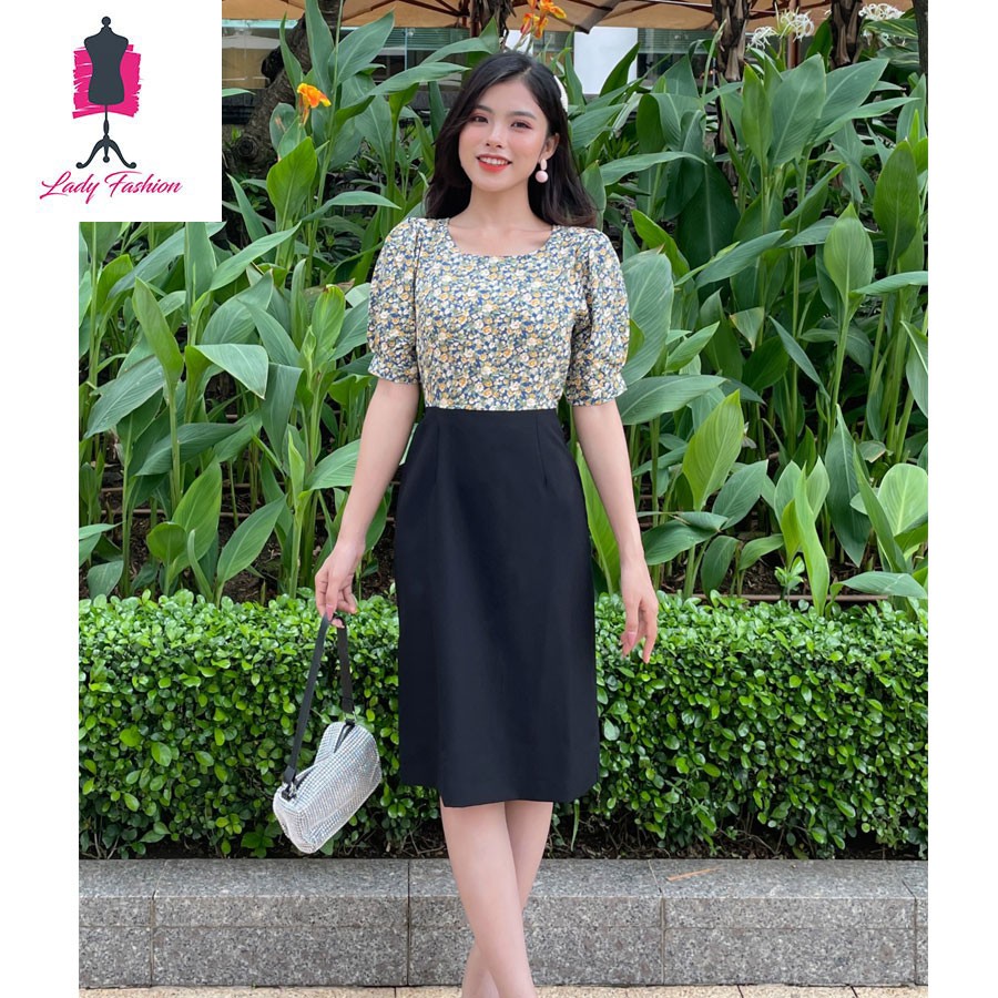Đầm suôn chữ A phối hoa Xanh dễ tươi trẻ-DAM31