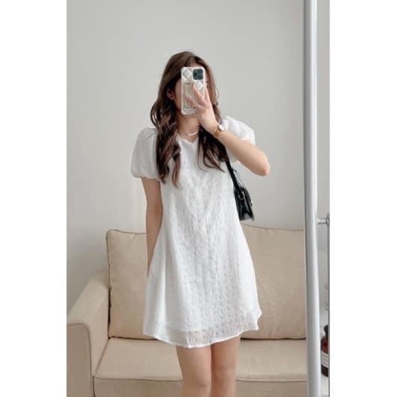 Váy xốp tay bồng dáng A basic có 3 màu